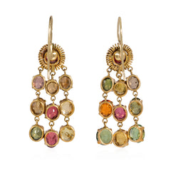 Antique gold and multi-stone fringe earrings