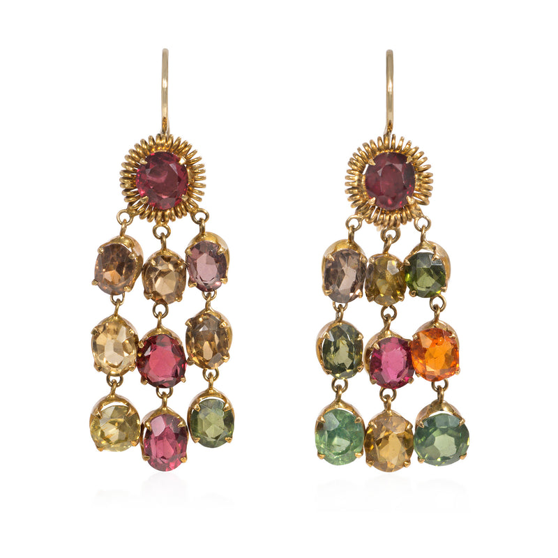 Antique gold and multi-stone fringe earrings