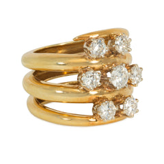 Gold and diamond coiled cluster ring