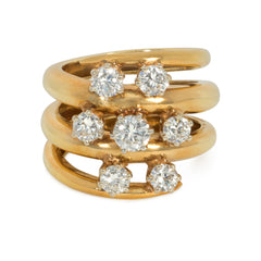 Gold and diamond coiled cluster ring