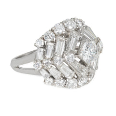 Oscar Heyman Mid-century stepped chevron diamond cocktail ring