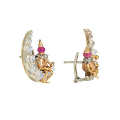 Rubel Retro moonstone and ruby man on the moon earrings