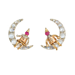Rubel Retro moonstone and ruby man on the moon earrings