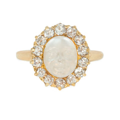 Antique carved moonstone and diamond baby ring