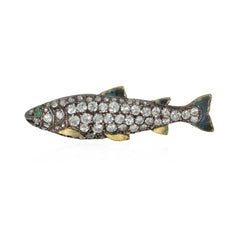 Antique diamond and enamel fish brooch