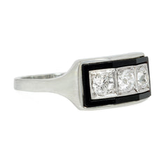 Art Deco Onyx and Diamond beveled-front ring