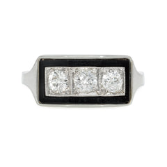 Art Deco Onyx and Diamond beveled-front ring
