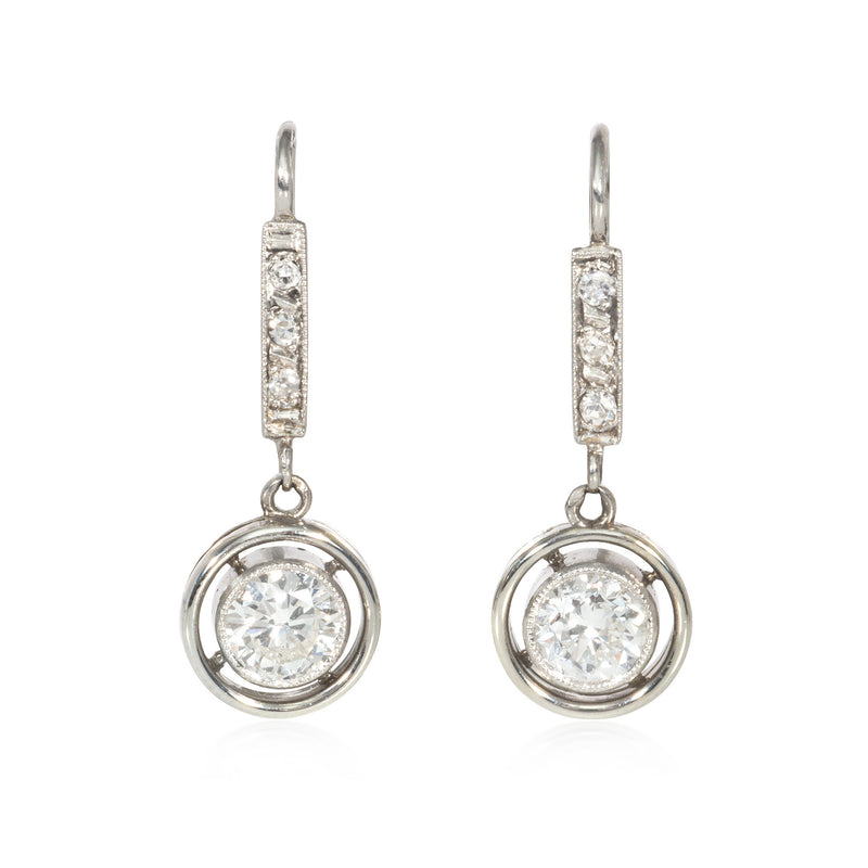 French gold and diamond pendant earrings