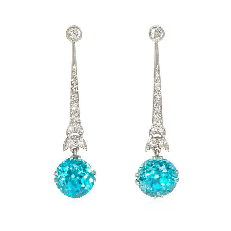 Art Deco blue zircon and diamond earrings