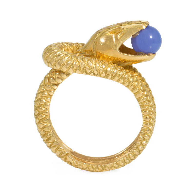 French chalcedony and gold snake ring