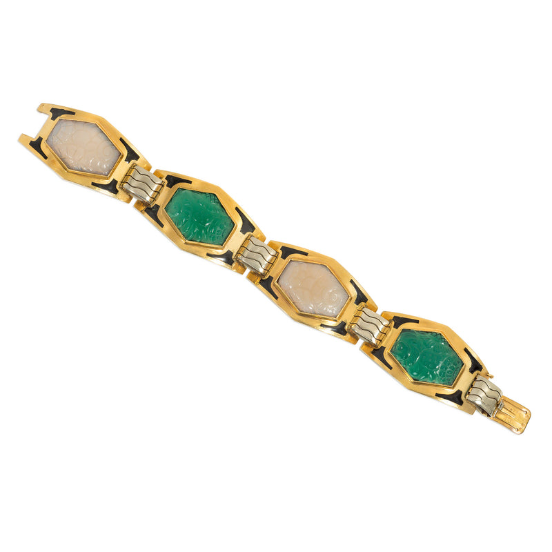 Sasportas, French Art Deco gold, chrysoprase, and chalcedony bracelet