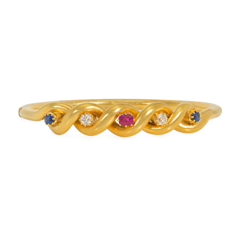 Antique twisted gemset gold bangle