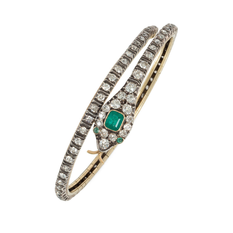 Antique emerald and diamond snake bracelet