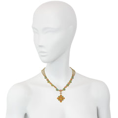 Antique pink topaz, pearl and turquoise cannetille necklace