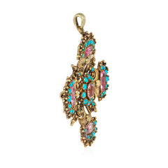 Antique cannetille work topaz and turquoise pendant