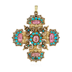 Antique cannetille work topaz and turquoise pendant