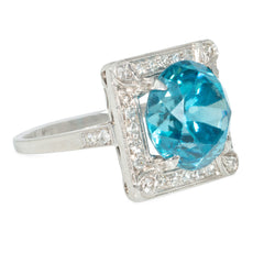 Art Deco blue zircon ring