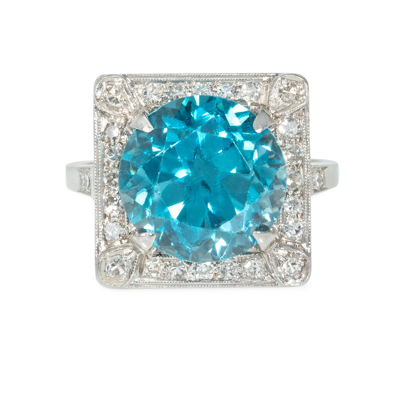Art Deco blue zircon ring