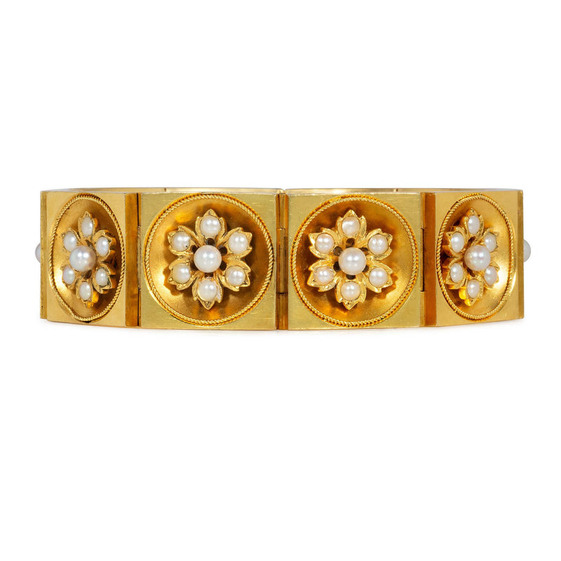 Antique gold and pearl flower bracelet
