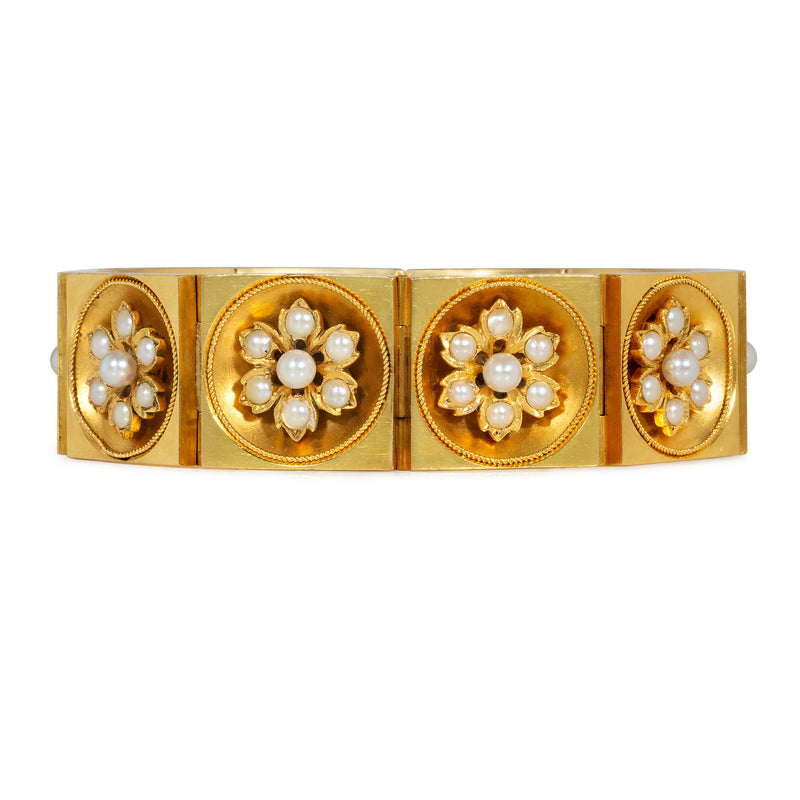Antique gold and pearl flower bracelet