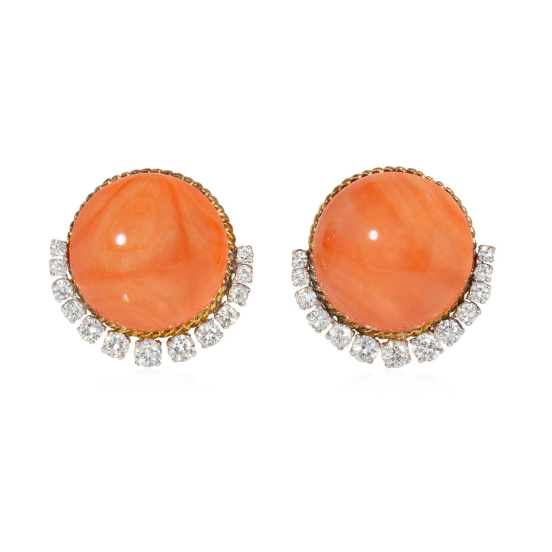 Mid-Century Van Cleef & Arpels coral and diamond crescent earrings