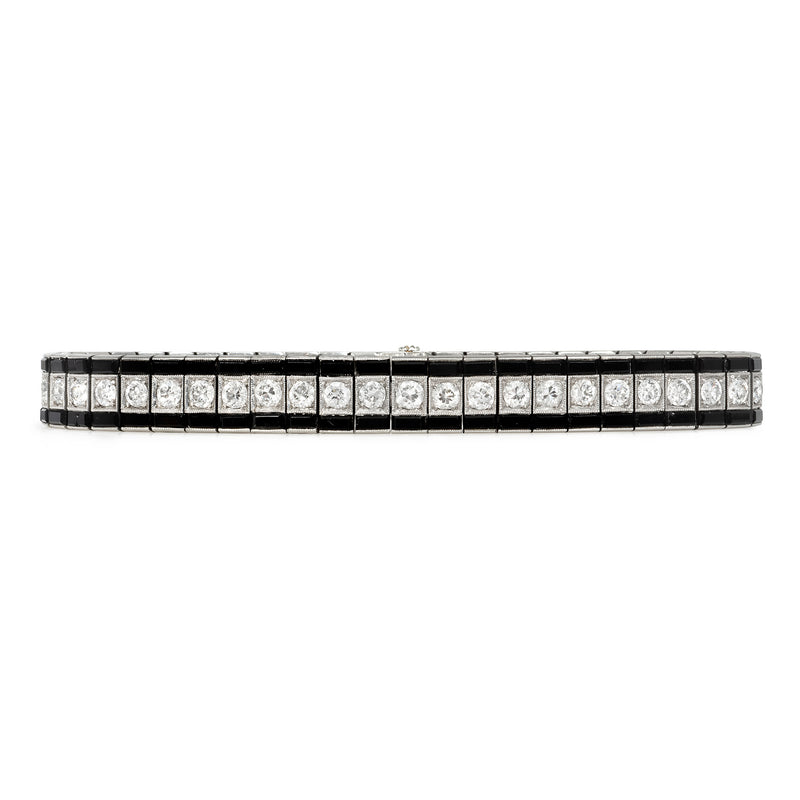 Art Deco J.E. Caldwell onyx, diamond, and platinum line bracelet
