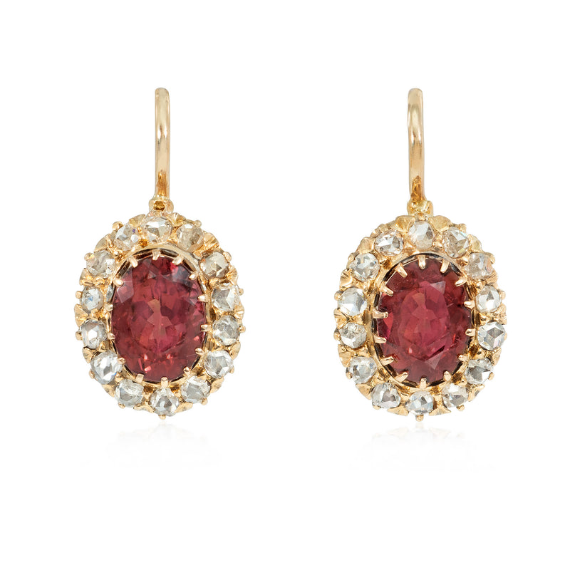 Antique diamond and garnet cluster earrings