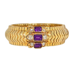 Antique gold strap bracelet with diamond and amethyst ornament