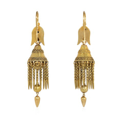 Antique gold Etruscan Revival tassel fringe earrings