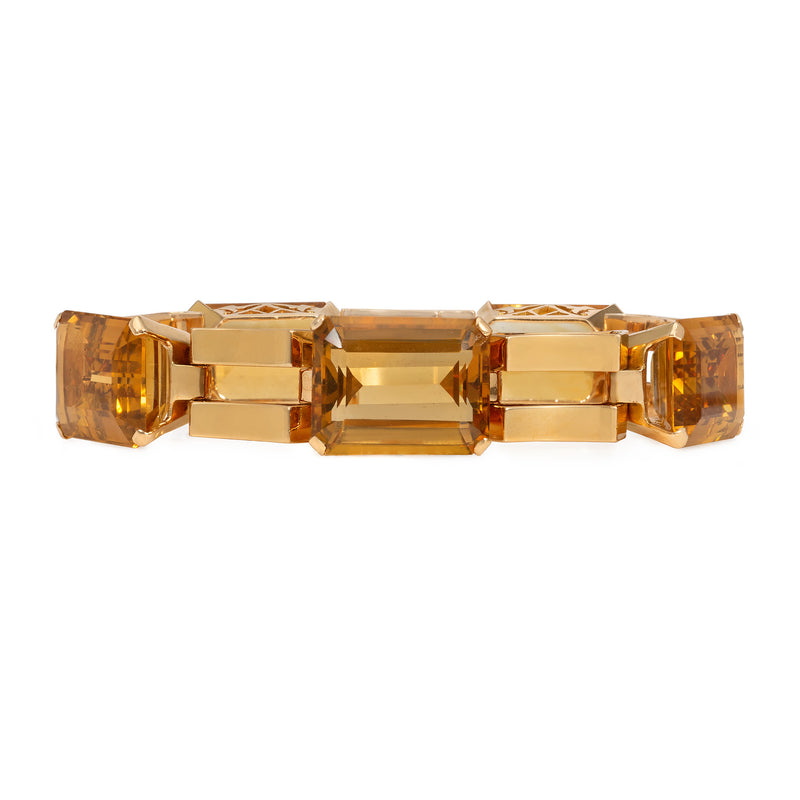 Retro gold and citrine tank bracelet
