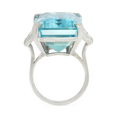 Retro aquamarine and baguette diamond cocktail ring