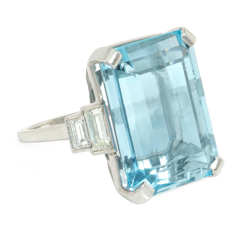 Retro aquamarine and baguette diamond cocktail ring