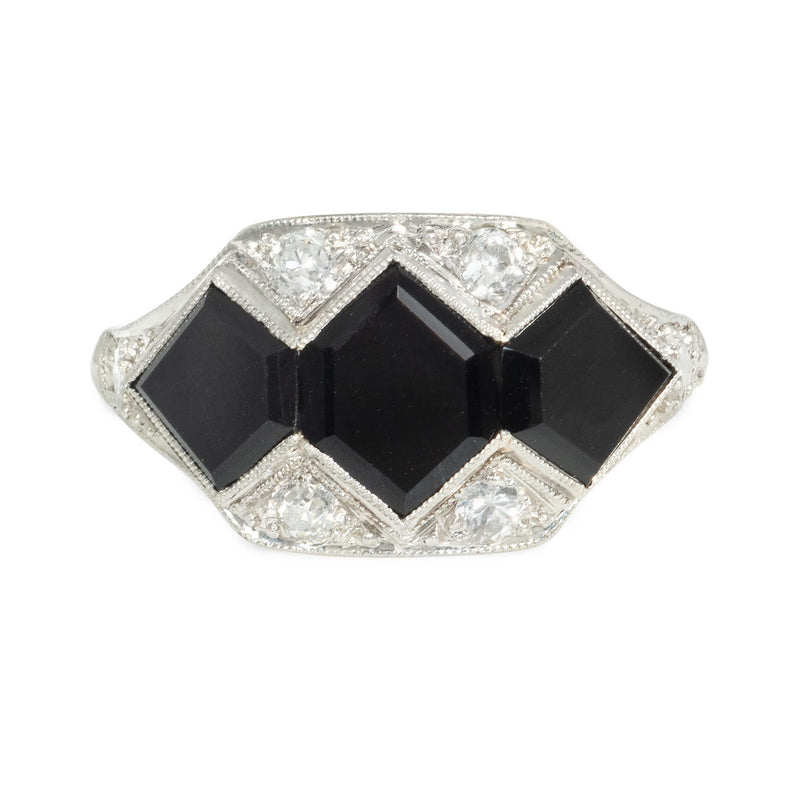 Marcus and Co. Art Deco onyx and diamond ring