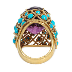 French Mid-Century amethyst and turquoise cocktail ring