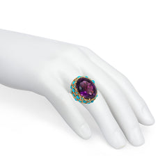French Mid-Century amethyst and turquoise cocktail ring