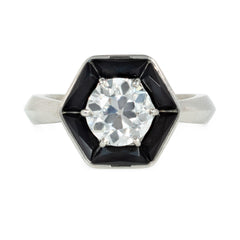Art Deco onyx and diamond hexagonal ring