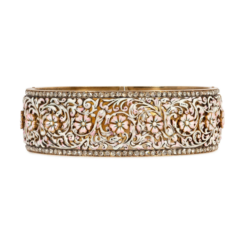Important French Antique enamel flower bracelet