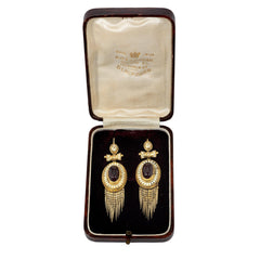 Antique garnet and white enamel fringe earrings
