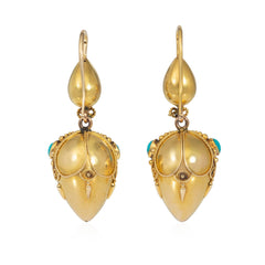 Antique gold and turquoise amphorae earrings