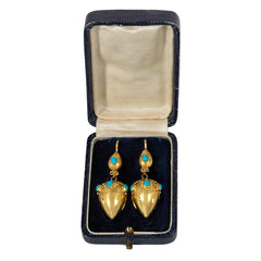Antique gold and turquoise amphorae earrings