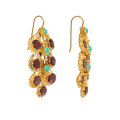 Antique turquoise and garnet spray earrings