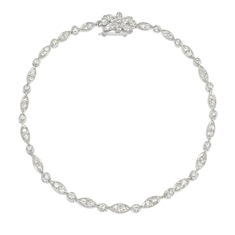 Navette plaques and rounds diamond bracelet