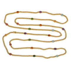 Austrian gold and multi-gem cabochon longuard chain necklace