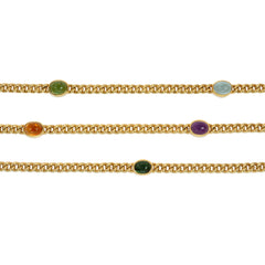 Austrian gold and multi-gem cabochon longuard chain necklace