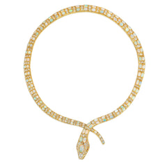 Victorian diamond and gold crossover snake necklace