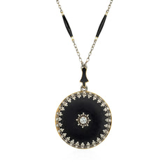 Antique Black enamel and diamond, locket necklace
