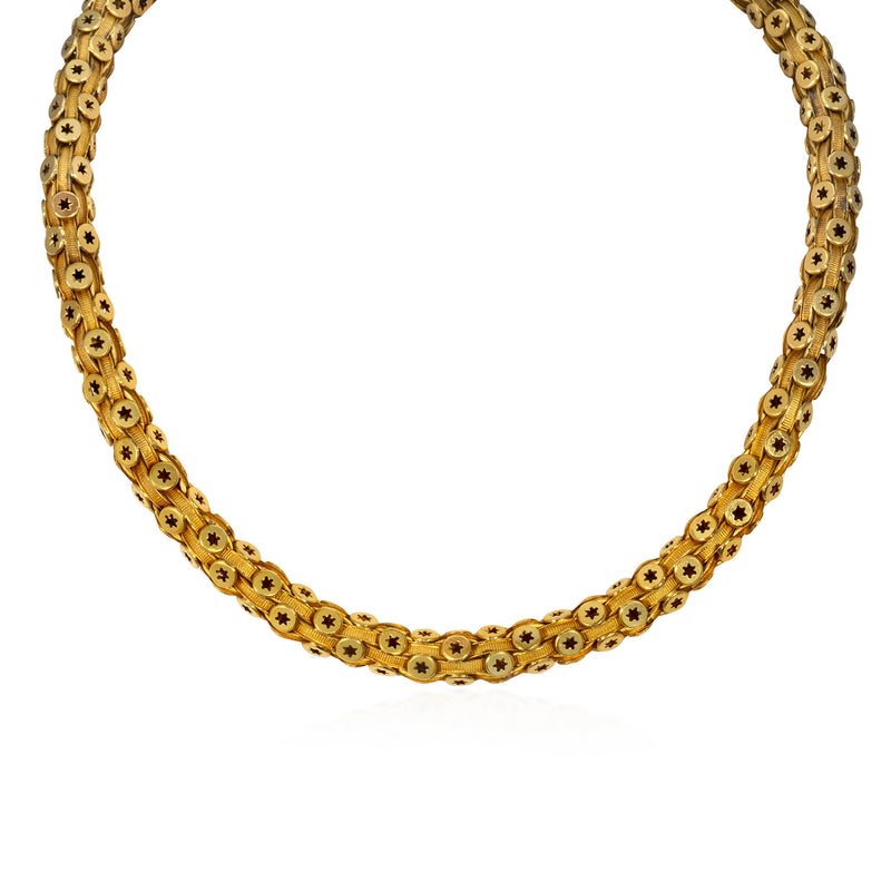 Antique gold star motif barrel chain necklace