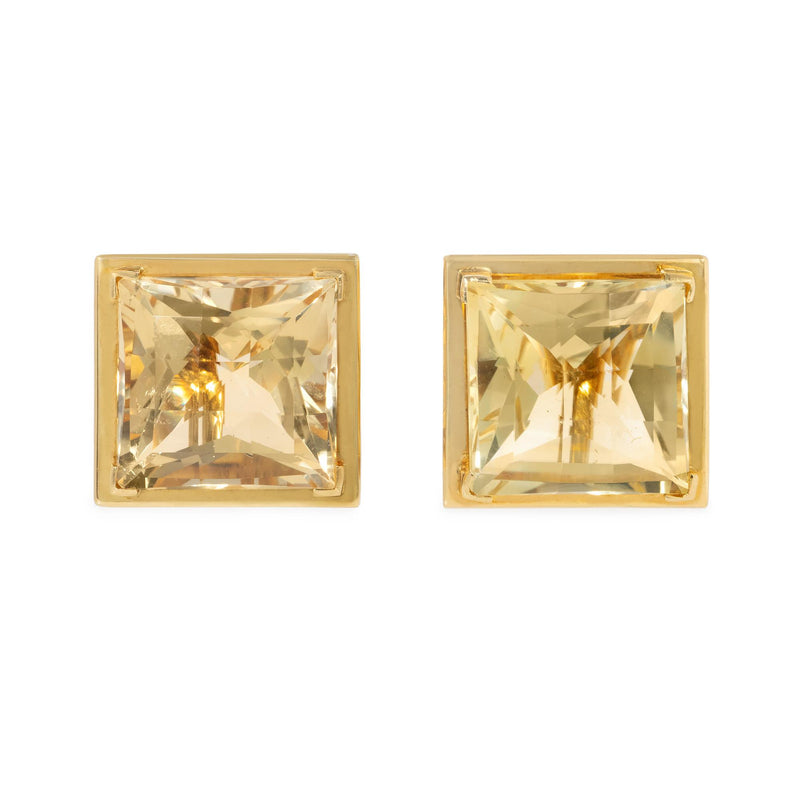 Citrine and gold square earrings