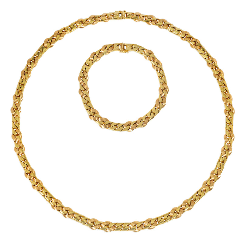 Italian convertible gold curb link necklace and bracelet