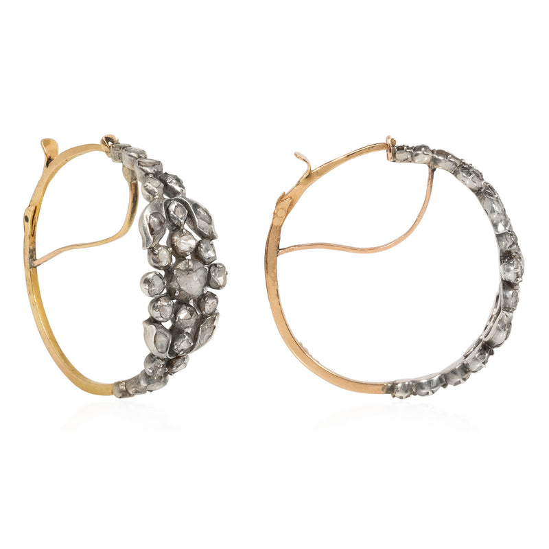 Antique French poissarde diamond hoop earrings
